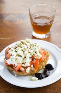 Wheat Bread with Olive Oil, Tomatos, Feta, and Oregano