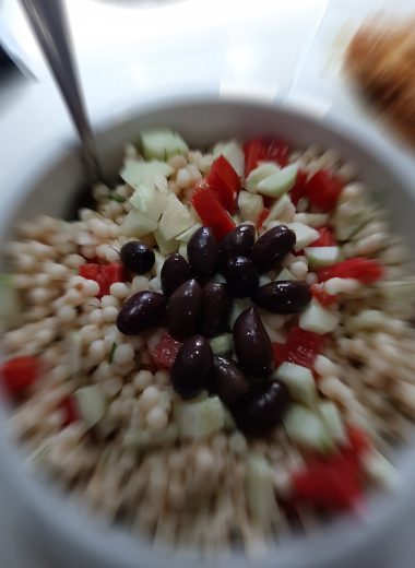 Pearl Cous Cous with Greek tomato salad!