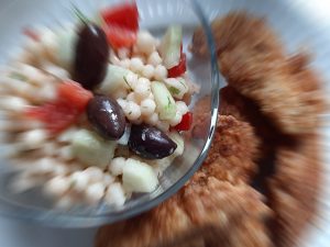 Pearl Cous Cous with Greek tomato salad!